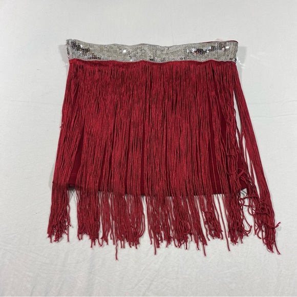carolina USA Tops - Carolina USA Flapper Tube Top Fringed Red & Silver Sequins. Stretchy Crop Top